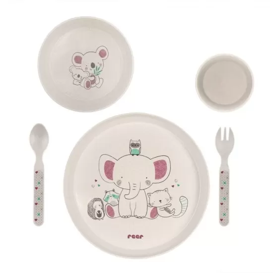 Set 5 piese vesela pentru mancarea copiilor, din materiale naturale, fara BPA, fara melamina, lavabile in masina de spalat vase, Reer Growing 22020 Set 5 piese vesela pentru mancarea copiilor, din materiale naturale, fara BPA, fara melamina, lavabile in masina de spalat vase, Reer Growing 22020
