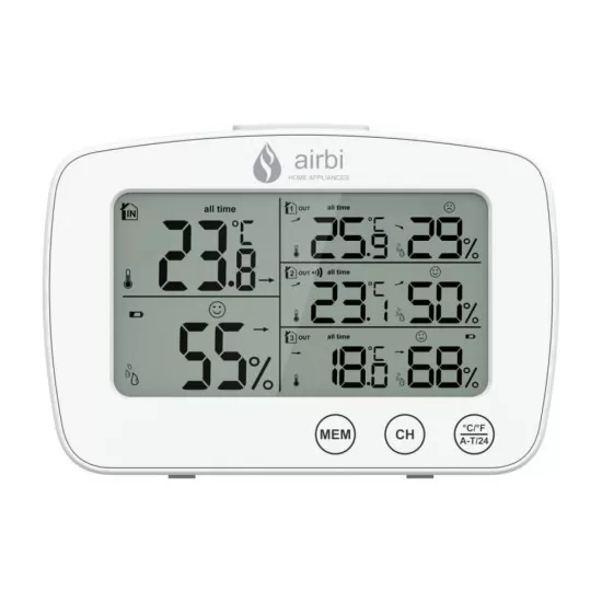 Set Termometru si higrometru digital cu 3 transmitatoare wireless externe Airbi TRIO BI1030 