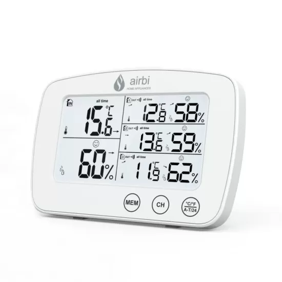Set Termometru si higrometru digital cu 3 transmitatoare wireless externe Airbi TRIO BI1030 