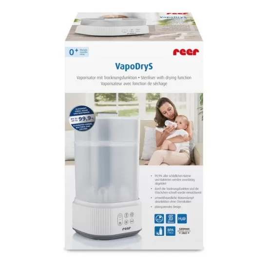Sterilizator cu aburi si functie de uscare pentru biberoane, detartrare automata, 5 biberoane, Reer VapoDryS 36130 Sterilizator cu aburi si functie de uscare pentru biberoane, detartrare automata, 5 biberoane, Reer VapoDryS 36130