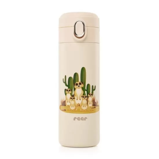 Sticla de baut cu pai din silicon pentru copii, din otel inoxidabil, 350ml, alb-crem, Reer Sticla de baut cu pai din silicon pentru copii, din otel inoxidabil, 350ml, alb-crem, Reer