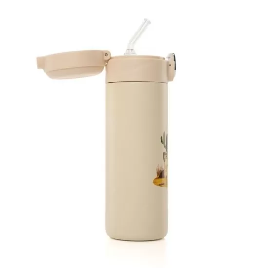Sticla de baut cu pai din silicon pentru copii, din otel inoxidabil, 350ml, alb-crem, Reer Sticla de baut cu pai din silicon pentru copii, din otel inoxidabil, 350ml, alb-crem, Reer