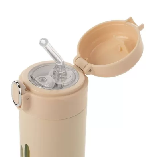 Sticla de baut cu pai din silicon pentru copii, din otel inoxidabil, 350ml, alb-crem, Reer Sticla de baut cu pai din silicon pentru copii, din otel inoxidabil, 350ml, alb-crem, Reer