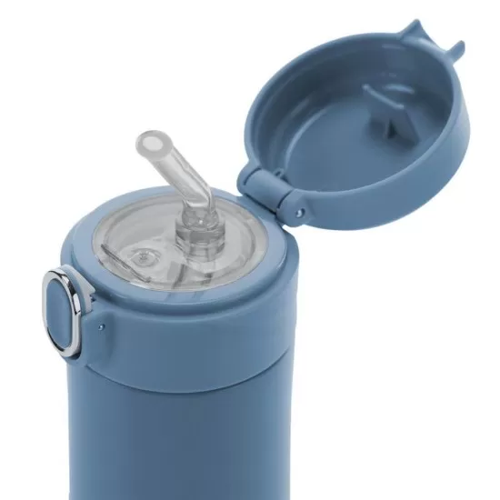 Sticla de baut cu pai din silicon pentru copii, din otel inoxidabil, 350ml, albastru, Reer Sticla de baut cu pai din silicon pentru copii, din otel inoxidabil, 350ml, albastru, Reer