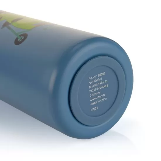 Sticla de baut cu pai din silicon pentru copii, din otel inoxidabil, 350ml, albastru, Reer Sticla de baut cu pai din silicon pentru copii, din otel inoxidabil, 350ml, albastru, Reer