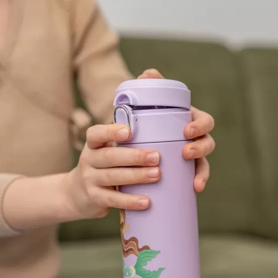 Sticla de baut cu pai din silicon pentru copii, din otel inoxidabil, 350ml, violet, Reer Sticla de baut cu pai din silicon pentru copii, din otel inoxidabil, 350ml, violet, Reer