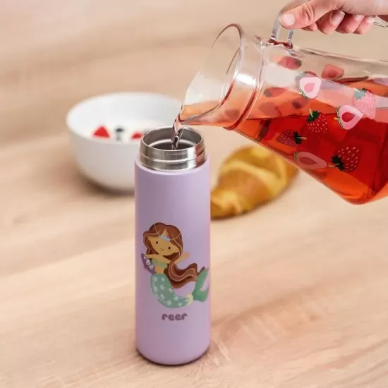 Sticla de baut cu pai din silicon pentru copii, din otel inoxidabil, 350ml, violet, Reer Sticla de baut cu pai din silicon pentru copii, din otel inoxidabil, 350ml, violet, Reer