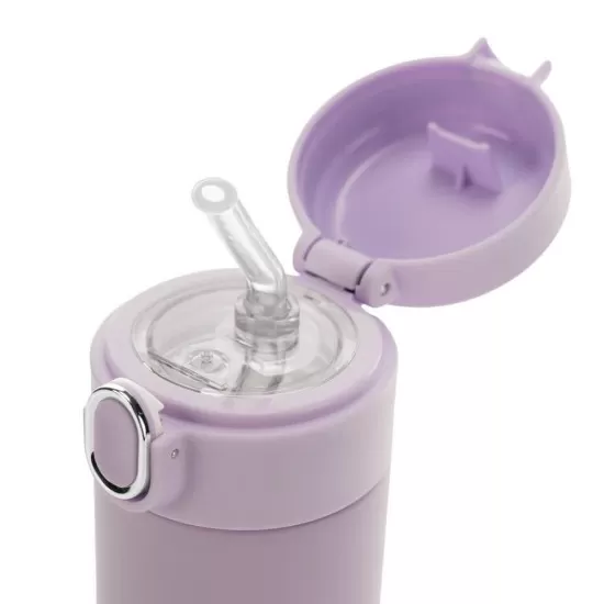 Sticla de baut cu pai din silicon pentru copii, din otel inoxidabil, 350ml, violet, Reer Sticla de baut cu pai din silicon pentru copii, din otel inoxidabil, 350ml, violet, Reer