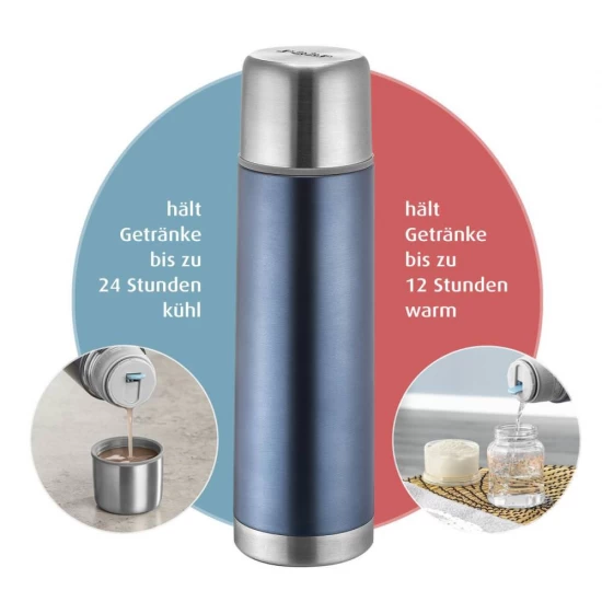 Sticla termos din otel inoxidabil vidat cu capac Colour, 450 ml, gri, Reer 90501 Sticla termos din otel inoxidabil vidat cu capac Colour, 450 ml, gri, Reer 90501