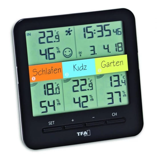 Termo-higrometru digital cu 3 senzori wireless KLIMA@HOME, compatibil cu Weatherhub SmartHome, TFA 30.3060.01.IT
