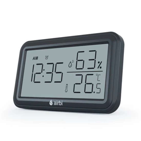 Termometru si higrometru digital de camera, ceas cu alarma, memorie, suport expandabil, negru, AirBi LINE BI1052 Termometru si higrometru digital de camera, ceas cu alarma, memorie, suport expandabil, negru, AirBi LINE BI1052