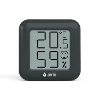 Termometru si higrometru digital de camera, ecran LCD, memorie, suport expandabil cu magnet, negru, AirBi SMILE BI1041