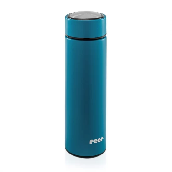 Termos din otel inoxidabil, potrivit pentru bebelusi, mentine apa calda 12 ore, Reer, 450 ml, fara BPA, albastru