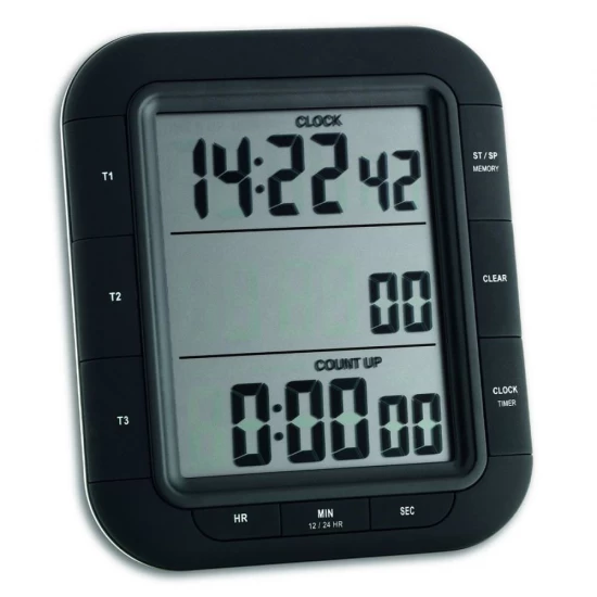 Timer si cronometru digital triplu, cu operare simultana, ceas, memorie, negru, TFA 38.2023