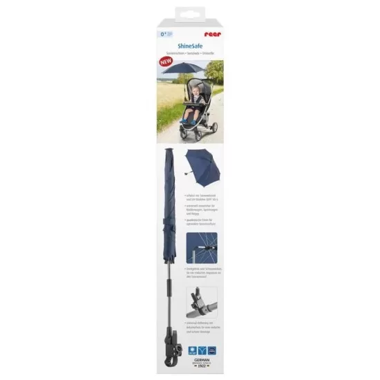 Umbreluta de soare ajustabila cu protectie solara UV 50+ pentru carucior bebelusi Reer ShineSafe Blue Umbreluta de soare ajustabila cu protectie solara UV 50+ pentru carucior bebelusi Reer ShineSafe Blue
