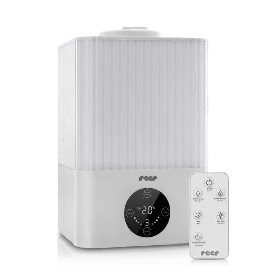 Umidificator ultrasunete cu automatizare si lumina de noapte, telecomanda , afisaj temperatura si umiditate, temporizator, Reer 94060 Umidificator ultrasunete cu automatizare si lumina de noapte, telecomanda , afisaj temperatura si umiditate, temporizator, Reer 94060