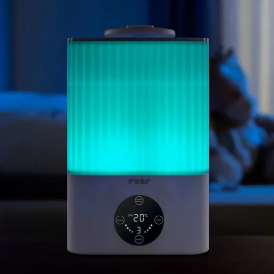 Umidificator ultrasunete cu automatizare si lumina de noapte, telecomanda , afisaj temperatura si umiditate, temporizator, Reer 94060 Umidificator ultrasunete cu automatizare si lumina de noapte, telecomanda , afisaj temperatura si umiditate, temporizator, Reer 94060