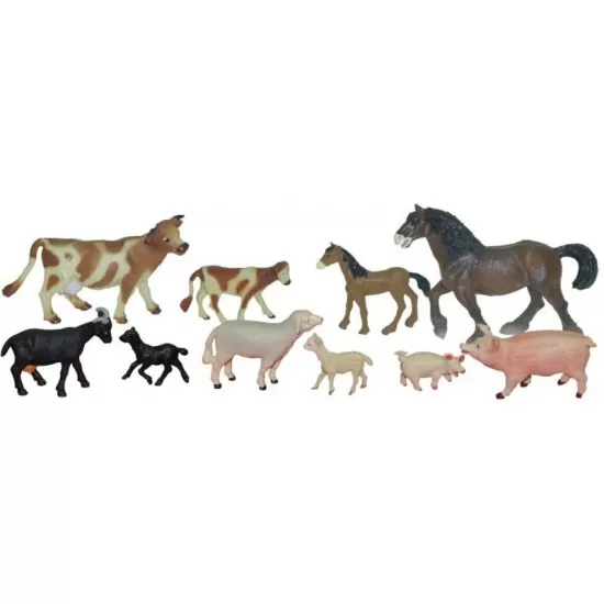 Set 10 figurine animale domestice cu puii - Miniland Set 10 figurine animale domestice cu puii - Miniland