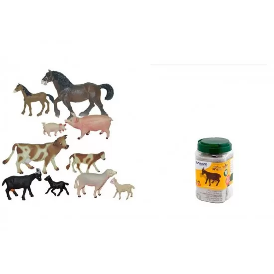 Set 10 figurine animale domestice cu puii - Miniland Set 10 figurine animale domestice cu puii - Miniland