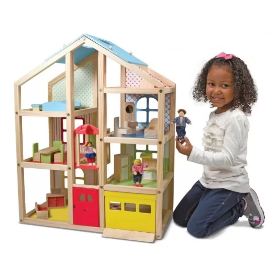 Casuta de papusi din lemn mobilata Melissa and Doug Casuta de papusi din lemn mobilata Melissa and Doug