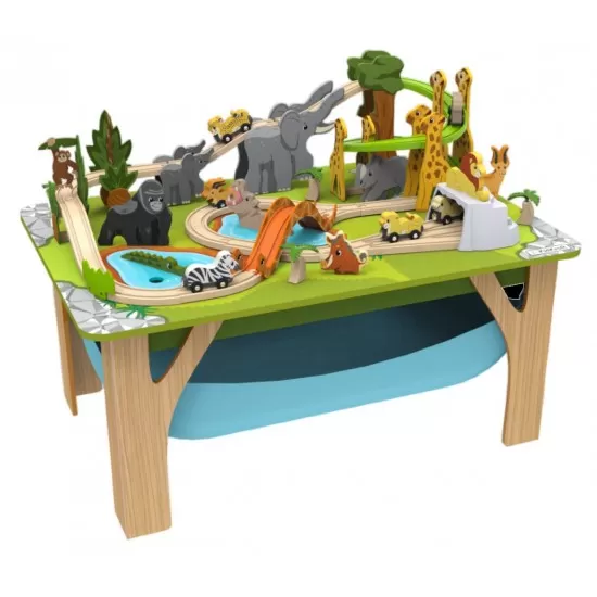 Circuit din lemn cu masinute si masa de joaca incluse Aventura Safari Circuit din lemn cu masinute si masa de joaca incluse Aventura Safari
