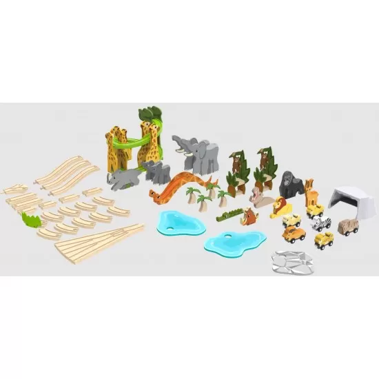 Circuit din lemn cu masinute si masa de joaca incluse Aventura Safari Circuit din lemn cu masinute si masa de joaca incluse Aventura Safari