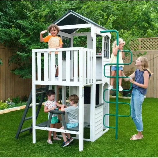 Complex de joaca din lemn cu tobogan, casuta etajata si balcon Woodland View Complex de joaca din lemn cu tobogan, casuta etajata si balcon Woodland View