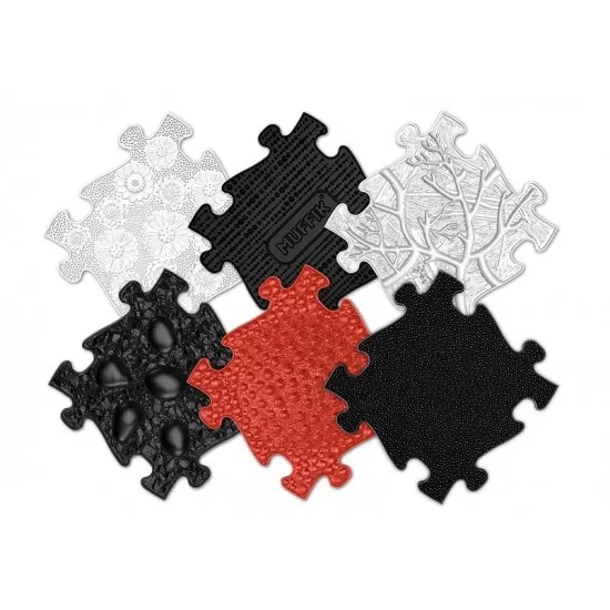 Covoras ortopedic senzorial puzzle Set  Rosu si Negru pentru bebelusi Muffik