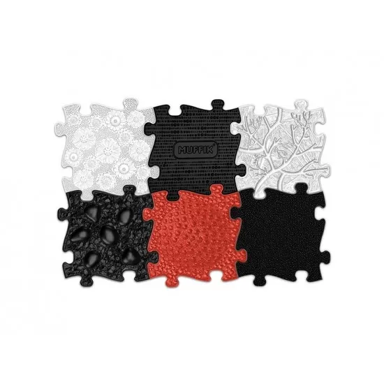 Covoras ortopedic senzorial puzzle Set  Rosu si Negru pentru bebelusi Muffik