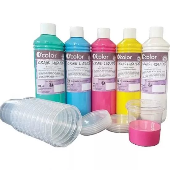 Creta lichida pentru asfalt 5 x 500 ml si 10 recipiente pentru pictura Creta lichida pentru asfalt 5 x 500 ml si 10 recipiente pentru pictura