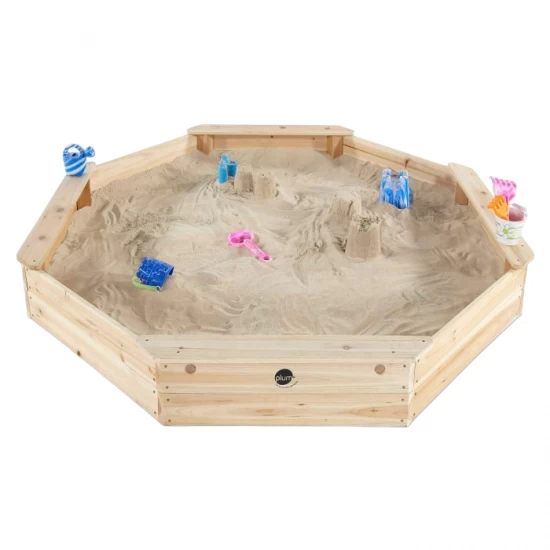 Cutie hexagonala din lemn pentru nisip Giant 150x150 cm cu bancute si prelata Cutie hexagonala din lemn pentru nisip Giant 150x150 cm cu bancute si prelata