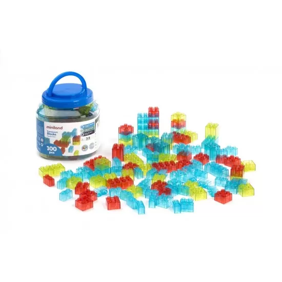 Joc de constructii cu 100 piese translucide Joc de constructii cu 100 piese translucide