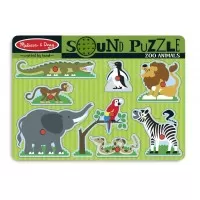 Puzzle de lemn cu sunete Animale de la Zoo 8 piese Melissa and Doug