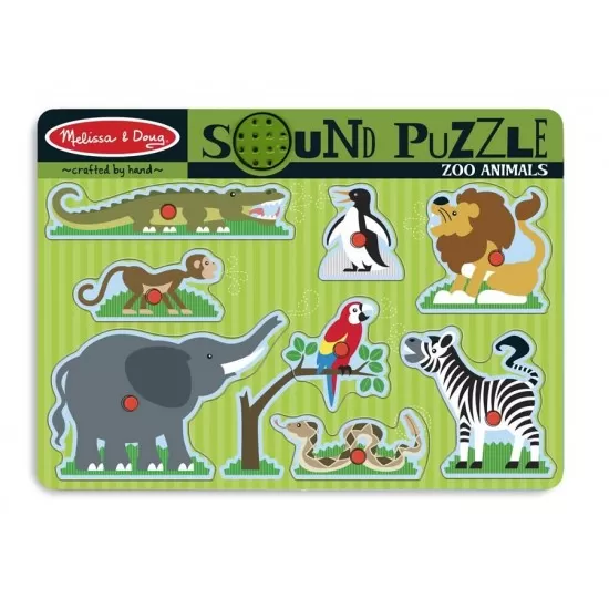 Puzzle de lemn cu sunete Animale de la Zoo 8 piese Melissa and Doug
