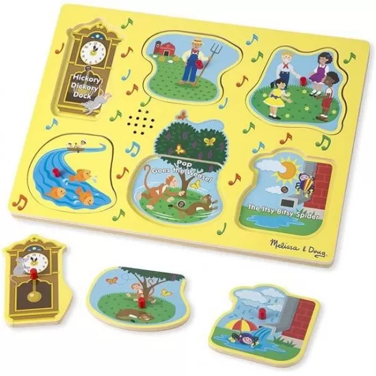 Puzzle de lemn cu sunete 6 piese Melissa & Doug - Cantecele copilariei Puzzle de lemn cu sunete 6 piese Melissa & Doug - Cantecele copilariei