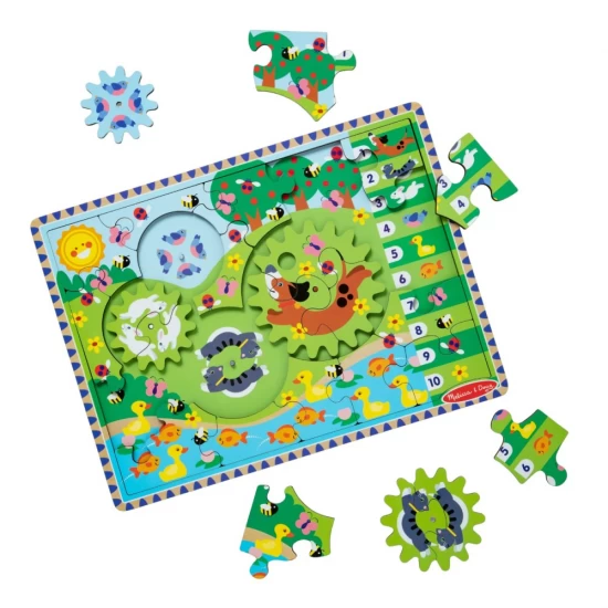 Puzzle din lemn cu rotite dintate Animale vesele 24 piese Puzzle din lemn cu rotite dintate Animale vesele 24 piese