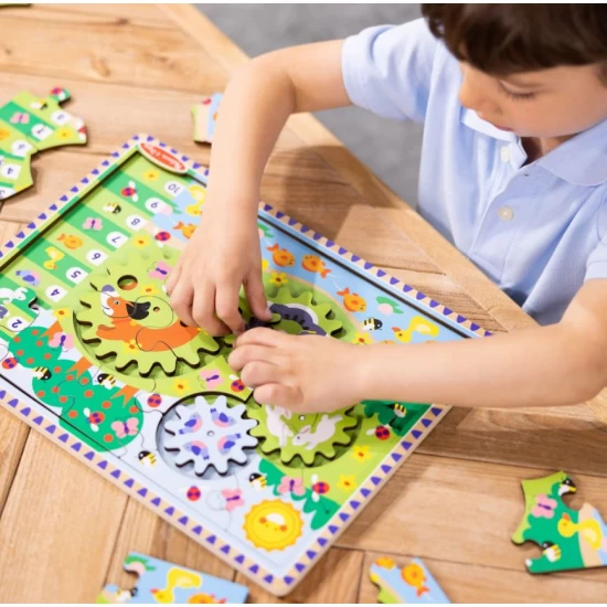 Puzzle din lemn cu rotite dintate Animale vesele 24 piese Puzzle din lemn cu rotite dintate Animale vesele 24 piese