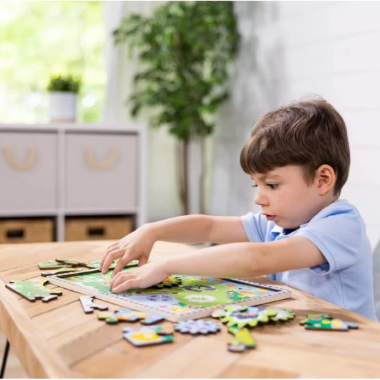 Puzzle din lemn cu rotite dintate Animale vesele 24 piese Puzzle din lemn cu rotite dintate Animale vesele 24 piese
