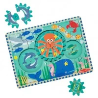 Puzzle educativ din lemn, cu rotite dintate, Oceanul, 8 piese, 3 ani+, Melissa&Doug 