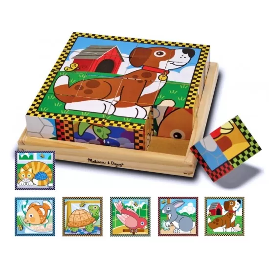 Puzzle lemn din cuburi Animalele de casa Melissa and Doug 16 piese