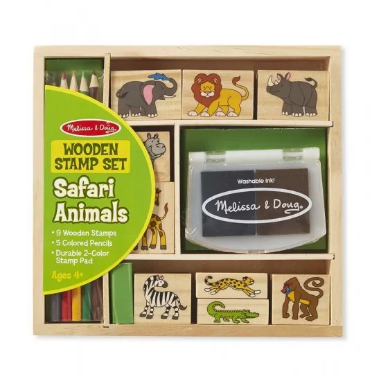 Set 9 stampile din lemn Safari - Melissa & Doug Set 9 stampile din lemn Safari - Melissa & Doug