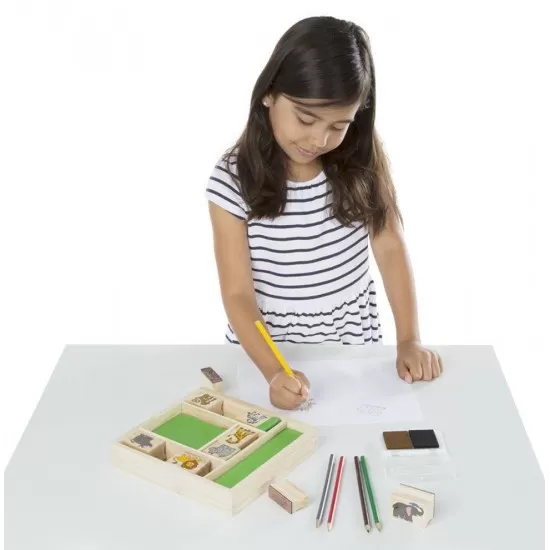 Set 9 stampile din lemn Safari - Melissa & Doug Set 9 stampile din lemn Safari - Melissa & Doug