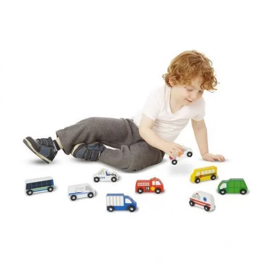 Set 9 masinute utilitare din lemn Melissa and Doug Set 9 masinute utilitare din lemn Melissa and Doug