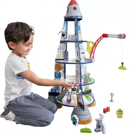 Set de joaca din lemn cu 5 nivele Racheta Set de joaca din lemn cu 5 nivele Racheta