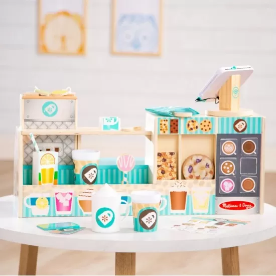 Set de joaca din lemn cu accesorii Ne jucam de-a Cafeneaua Barista Melissa and Doug Set de joaca din lemn cu accesorii Ne jucam de-a Cafeneaua Barista Melissa and Doug