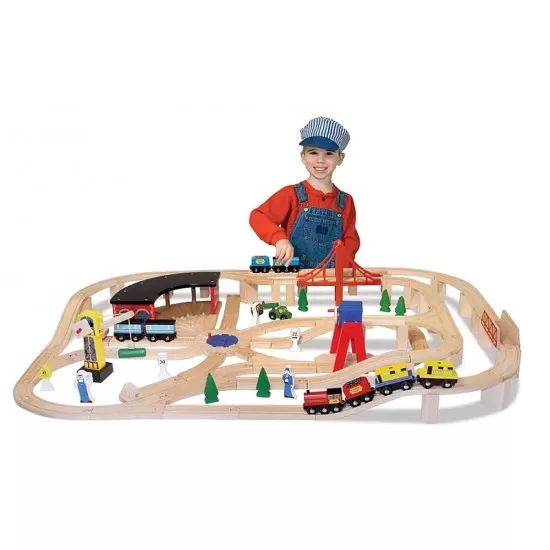 Set Trenulet din lemn cu depou Melissa and Doug Set Trenulet din lemn cu depou Melissa and Doug