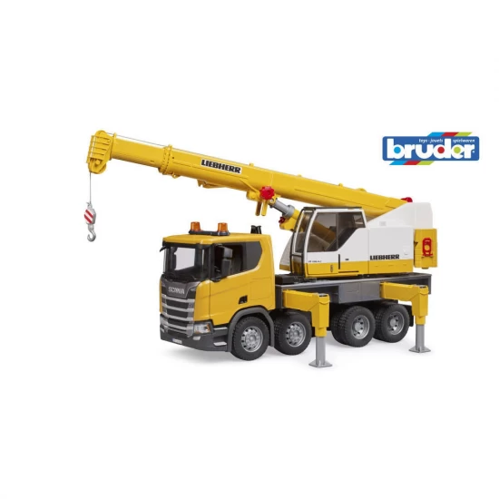 Camion cu macara Bruder Scania Super 560R Liebherr cu lumini si sunete Camion cu macara Bruder Scania Super 560R Liebherr cu lumini si sunete