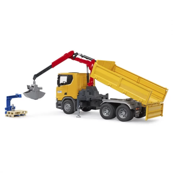 Camion de constructii Bruder Scania Super 560R cu macara si 2 paleti Camion de constructii Bruder Scania Super 560R cu macara si 2 paleti