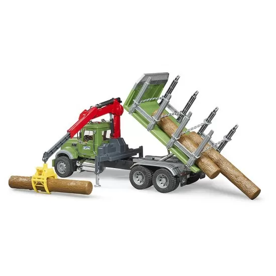 Camion lemne Mack Granite cu macara de incarcare, graifer si 3 busteni Bruder Camion lemne Mack Granite cu macara de incarcare, graifer si 3 busteni Bruder