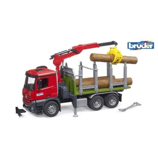 Camion lemne Bruder Mercedes Benz Arocs cu macara de incarcare graifer si 3 busteni Camion lemne Bruder Mercedes Benz Arocs cu macara de incarcare graifer si 3 busteni